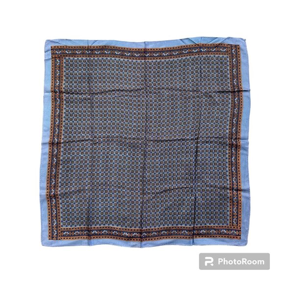 Vintage Scarf Glentex Japan Blue Orange Geometric Square Wrap Accessory 1970s - Picture 2 of 9